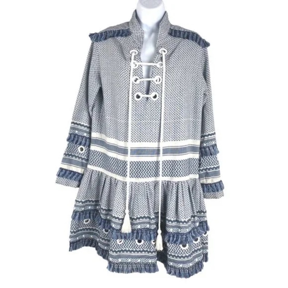 Dodo Bar Or Gadielle Short Blue White Boho Dress Caftan Small